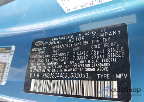 2018 Hyundai Tucson Sel Plus z USA, uszkodzony, nr VIN KM8J3CA46JU632053